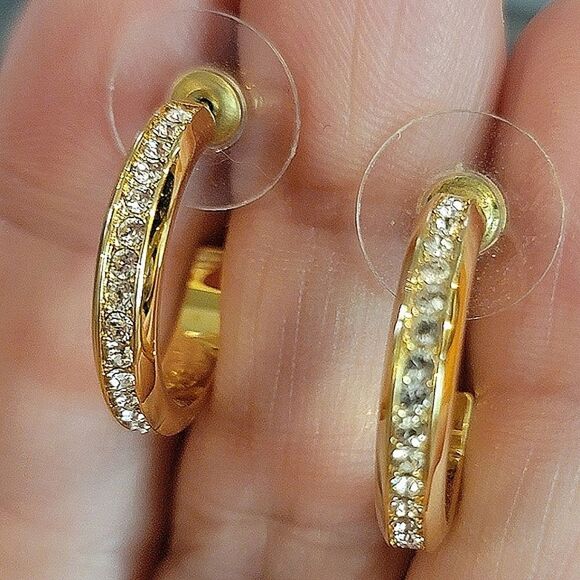 #Touchstone Crystal Channel Set Gold Hoop Earrings 0.75" #Gold Plated #NWOT - Picture 6 of 7
